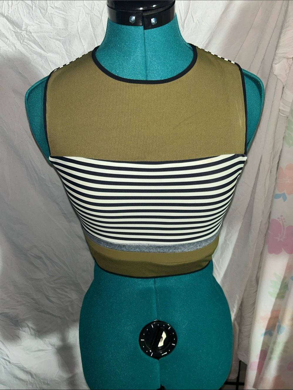 Boys + Arrows Olive, Black & White Striped Cropped Tank